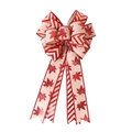 Handmade Christmas bow decoration with red maple leaf pattern and chevron trim for trees - Maple Leaf Stripe Patchwork Bow