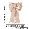 Fiocco natalizio decorativo in iuta beige con strisce dorate e misure di grandezza - Fiocco Doppio Strato a Strisce Oro Cachi