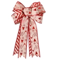 Large burlap Christmas bow with red glitter snowflake and reindeer patterns for tree decoration - Christmas Tree Patchwork Bow