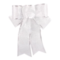 Sparkling silver glitter Christmas bow ornament with fishtail ribbon for festive decor - 5-Loop Silver