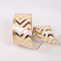 Ruban de Noël blanc avec motif chevron doré et bords métalliques pour nœuds DIY - Style de Vague Or Champagne 2m