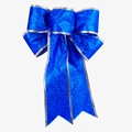 Glittery electric blue Christmas bow with silver edges for holiday tree decoration - 5-Loop Blue