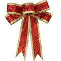 15 cm rote Glitzerschleife mit goldenen Kanten für die Weihnachtsdekoration und Partys - 15cm Rote Schleife