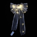 Luminous white organza Christmas ribbon bow with warm yellow LED fairy lights - Silver Bow (Warm Light)
