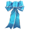 Sparkling bright blue glitter Christmas bow with silver trim and swallowtail design - 5-Loop Sky Blue
