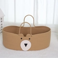 Light brown woven cotton rope baby bassinet with cute cartoon bear face design - Khaki Bear Baby Basket (mat Not Included) 70*40*25