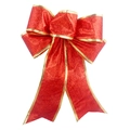 Large red glitter Christmas bow with gold wire edge for tree and party decoration - 5-Loop Red With Gold Edge