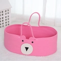 Cesto per neonati in cotone rosa intrecciato con faccia di orso e doppi manici portatili - Cestino Per Neonati A Forma Di Orsetto Fragola (tappetino Non Incluso) 70*40*25