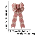 Fiocco natalizio rustico in iuta con motivi rossi e indicazioni dimensionali - Motivo a Volute Vintage Cachi