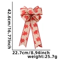 Linen Christmas bow with red maple leaf print for festive tree and home decoration - Maple Leaf Style