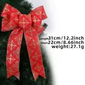 Rote Weihnachtsschleife mit Goldflockenmuster, Maße 31cm lang und 22cm breit für Deko - Schneeflocke Druck / Klein / Rot