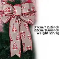 Lazo navideño de lino sintético con árboles de purpurina roja y bordes de lentejuelas - Estampado de Árbol de Navidad / Pequeño / Caqui