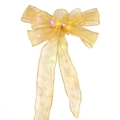 Golden LED Christmas ribbon bow with white snowflake prints and glowing lights - Multi-color Light Gold Snowflake