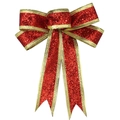 Sparkling red 15cm Christmas bow with gold trim and glitter for tree decoration - 15cm Red Bow