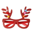 Detail of red glitter Christmas reindeer glasses with colorful pom-poms for party costume - Red with Cotton Balls