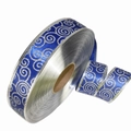 Cinta navideña azul marino con remolinos de purpurina plateada y bordes metálicos - 100 Yards Cinta Azul Remolino / Azul