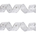 Elegant white mesh Christmas ribbon with silver star patterns and glittery edges - Silver Mesh