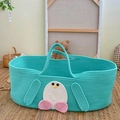Cesta neonato in corda di cotone color tiffany con pinguino e manici resistenti - Culla Per Neonati A Forma Di Pinguino (tappetino Non Incluso) 70*40*25