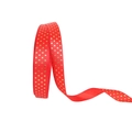 Red grosgrain Christmas ribbon with gold polka dots for holiday party gift wrapping - Red Bronzed Polka Dots / 100 Yards Per Pack