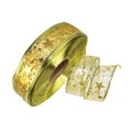 2 meter goudfolie organza lint met sterren en noten voor kerstcadeauverpakkingen - 2m Goud Bronzing Lint