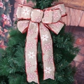 Faux burlap Christmas tree bow topper with white snowflake pattern and red glitter edges - Khaki Snowflake Christmas Tree (Large)
