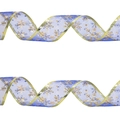 Blue Christmas ribbon with gold snowflakes and metallic edges for festive tree decoration - Blue Gold Stamped