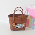 Brown woven tote bag featuring a cute dachshund embroidery and sturdy dual handles - Short Handle Coffee Color - Dachshund