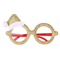 Weihnachtsbrille mit goldenem Glitzerrahmen und einer roten Weihnachtsmütze als Dekoration - Goldene Weihnachtsmützenbrille