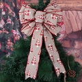 Linen style Christmas bow with red tree prints and glitter edges for tree decoration - Khaki Christmas Tree Bow (Large)