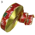 3.8cm red Christmas ribbon with gold edges, white snowflakes, and green tree patterns - Snowflake and Christmas Tree Style (3) / Red