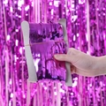 Metallic purple foil fringe curtain backdrop for birthday party decorations and events - Rose Red
