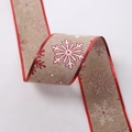 2M Christmas linen ribbon with red and white snowflake patterns for DIY crafts - Red Border Snowflake Style