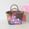 Colorful hand-woven tote bag featuring a cute purple plush bunny patch and round handles - Short Handle Six Colors - Purple Rabbit