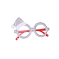 Festliche runde Weihnachtsbrille mit silbernem Glitzerrahmen und roter Weihnachtsmütze - Silberne Weihnachtsmützenbrille