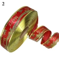 Nastro natalizio rosso da 3,8 cm con bordo dorato e stampa Merry su bobina - Base Rossa Agrifoglio Dorato Lettere Stile (2)
