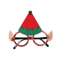 Sparkly red glitter Christmas glasses with green elf hat and bell festive party eyewear - Red Elf Glasses
