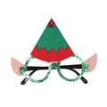 Weihnachts-Elf-Brille mit grünen Glitzerrahmen und rotem Hut für Party-Dekoration - Grüne Elfenbrille