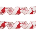 Nastro di Natale con sagoma di renna rossa su tessuto bianco per decorazione dell'albero - 2m / Nastro Alce Bianco