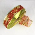 Nastro natalizio rosso con stelle glitterate oro e bordo metallico decorativo - Rosso