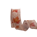Cinta navideña con textura de lino, patrones de hojas de maple y borde de alambre - Patrón de Hoja de Membrillo