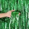 Green St. Patrick's Day fringe curtain with metallic foil reflection for party backdrop - 1*2 Plain Green