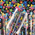 Colorful laser star foil fringe curtain for birthday party decoration and scene layout - Black Base Color Star Style / 1*2M