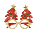 Weihnachtsbrille mit roten Tannenbäumen und goldenem Glitzer für festliche Partys - Kleiner Baum Rote Brille