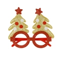 Christmas party glasses frame with red glitter round frames and golden Christmas trees - Small Tree Gold Glasses