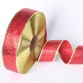 Ruban de Noël rouge gaufré avec bordure dorée pour décoration de sapin de fête - Ruban en Polyester Rouge