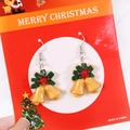 Orecchini a campana di Natale con foglie di agrifoglio verdi e fiocco rosso - Campanello d'Oro di Natale