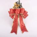 Fiocco di Natale rosso glitterato con bordo oro, aghi di pino e bacche bianche - Fiocco Rosso 25cm