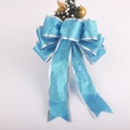 Fiocco di Natale blu glitterato con bordi argentati, aghi di pino e decorazioni dorate - 25cm Fiocco Celeste