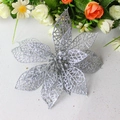 Fiore di Natale artificiale argento glitterato per decorazione albero di Natale - Argento