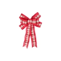 Fiocco di Natale rosso con nastro scozzese verde e bianco per decoro dell'albero - Fiocco a nove anelli